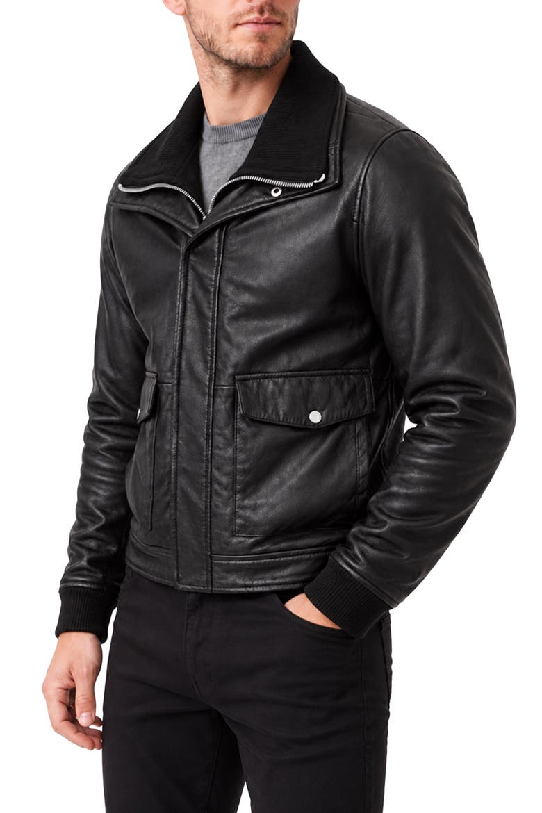 Leather Jacket with Removable Knit Bib, Alternate, color, BLACK