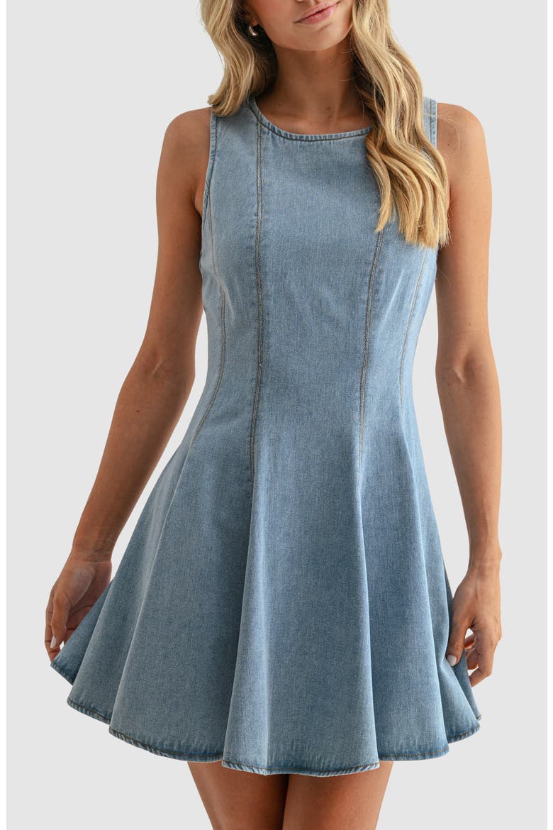 Fit & Flare Denim Minidress, Alternate, color, LIGHT DENIM