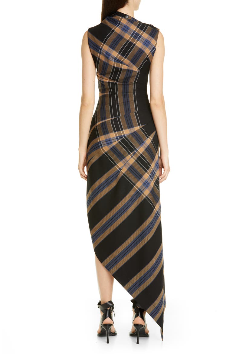 Asymmetrical Pleated Plaid Midi Dress, Alternate, color, PLAID MULTI