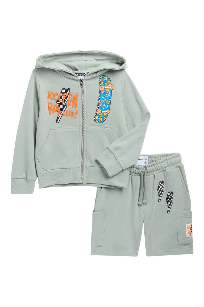 Kids' Reynolds Machado Full Zip Hoodie & Shorts Set, Main, color, ICEBERG GREEN/ KEEP ROLLIN