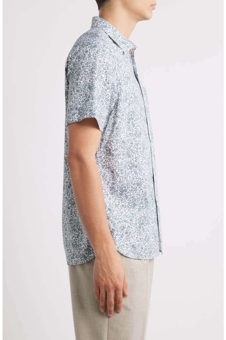 Floral Short Sleeve Stretch Button-Up Shirt, Alternate, color, WHITE- GREY TANSY FLORAL