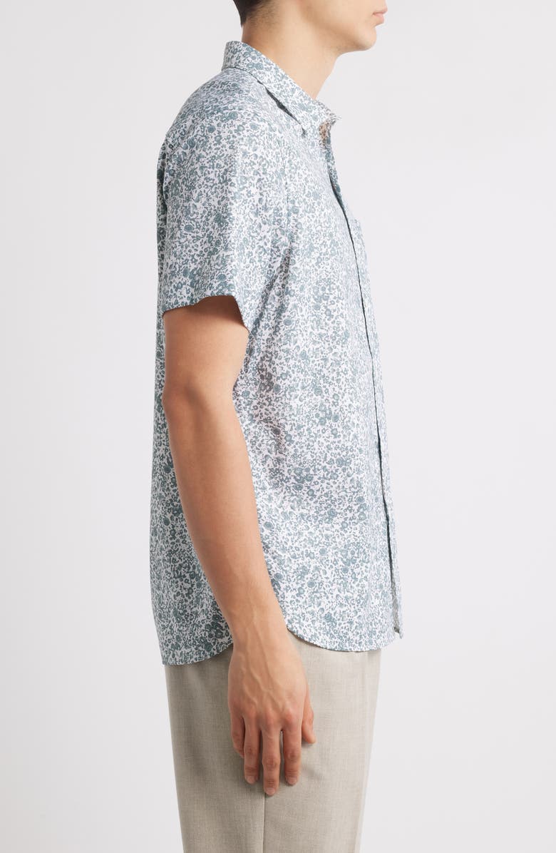 Nordstrom Floral Short Sleeve Stretch Button-Up Shirt, Alternate, color, White- Grey Tansy Floral