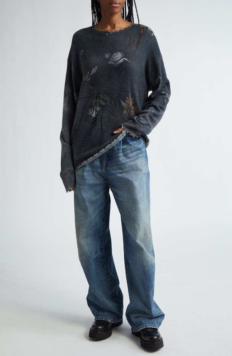 R13 Wayne Distressed Pleated Wide Leg Jeans, Alternate, color, Dawson Blue