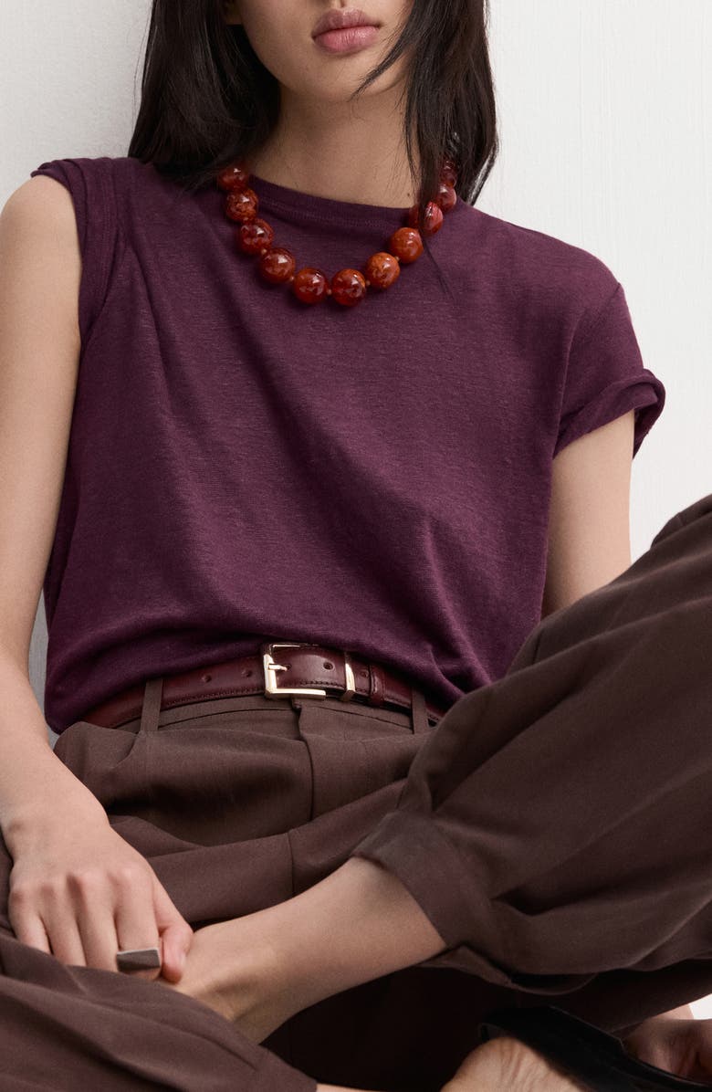 MANGO Linen T-Shirt, Alternate, color, Wine