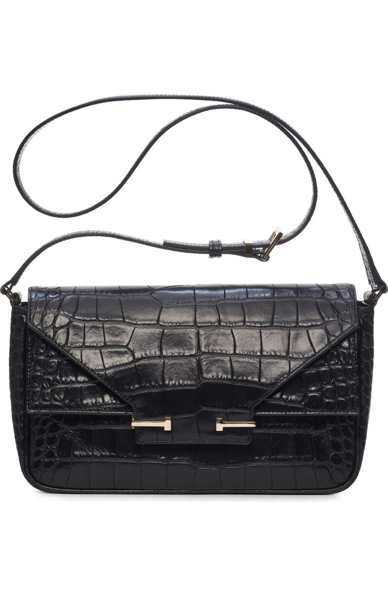 TOM FORD Small Aube Croc Embossed Leather Shoulder Bag, Main, color, Black