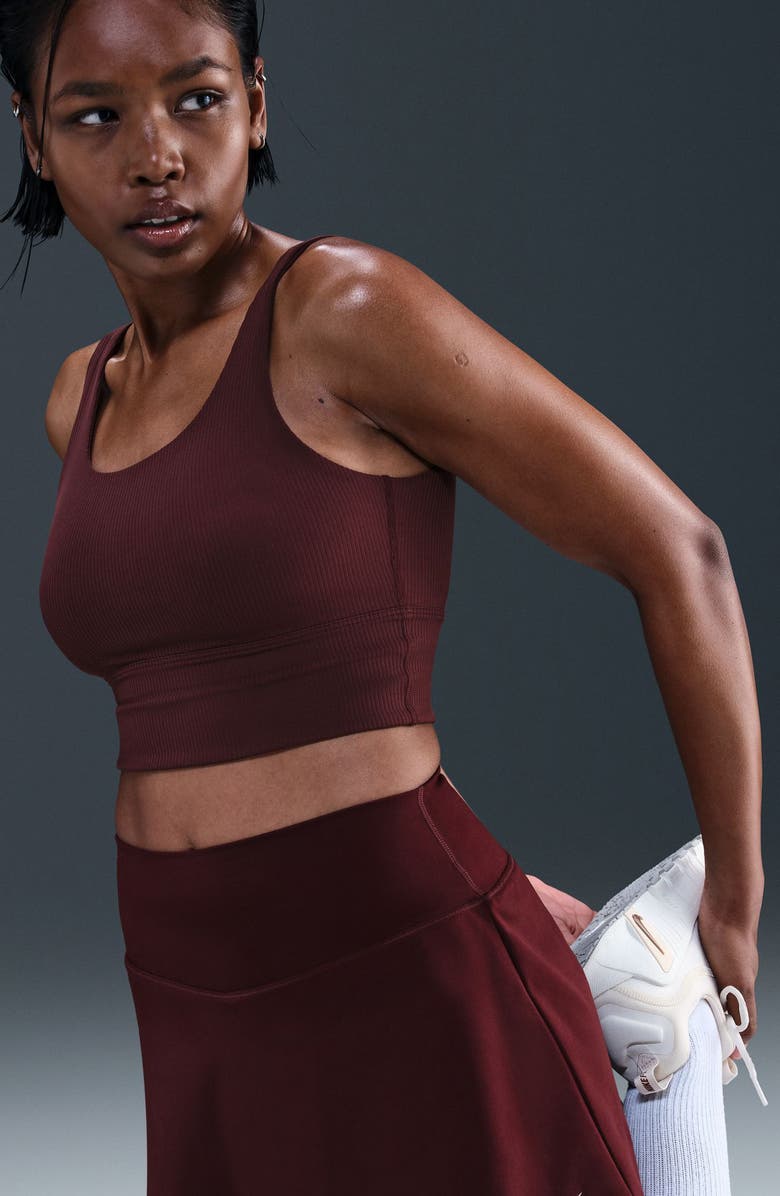Nike Zenvy Rib Dri-FIT Longline Sports Bra, Alternate, color, Burgundy Crush/ White