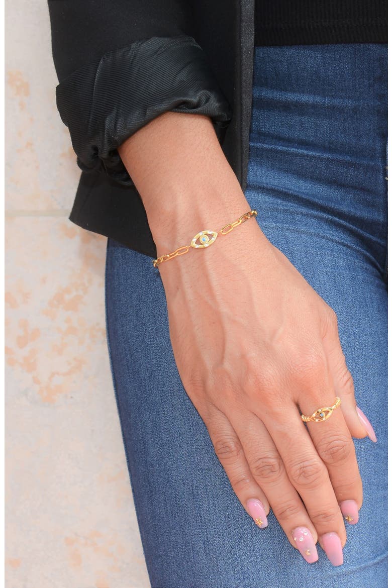 Cubic Zirconia Evil Eye Bracelet, Alternate, color, GOLD
