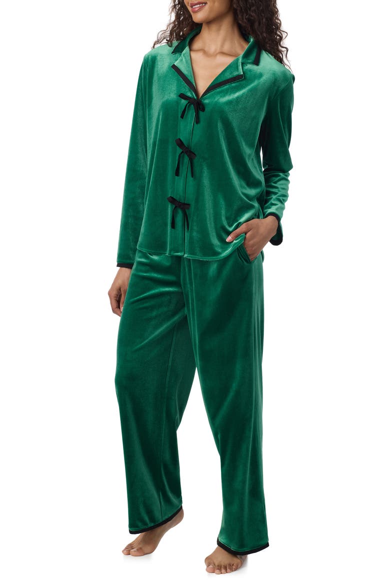 Long Sleeve Notch Collar Pajamas, Alternate, color, EVERGRN