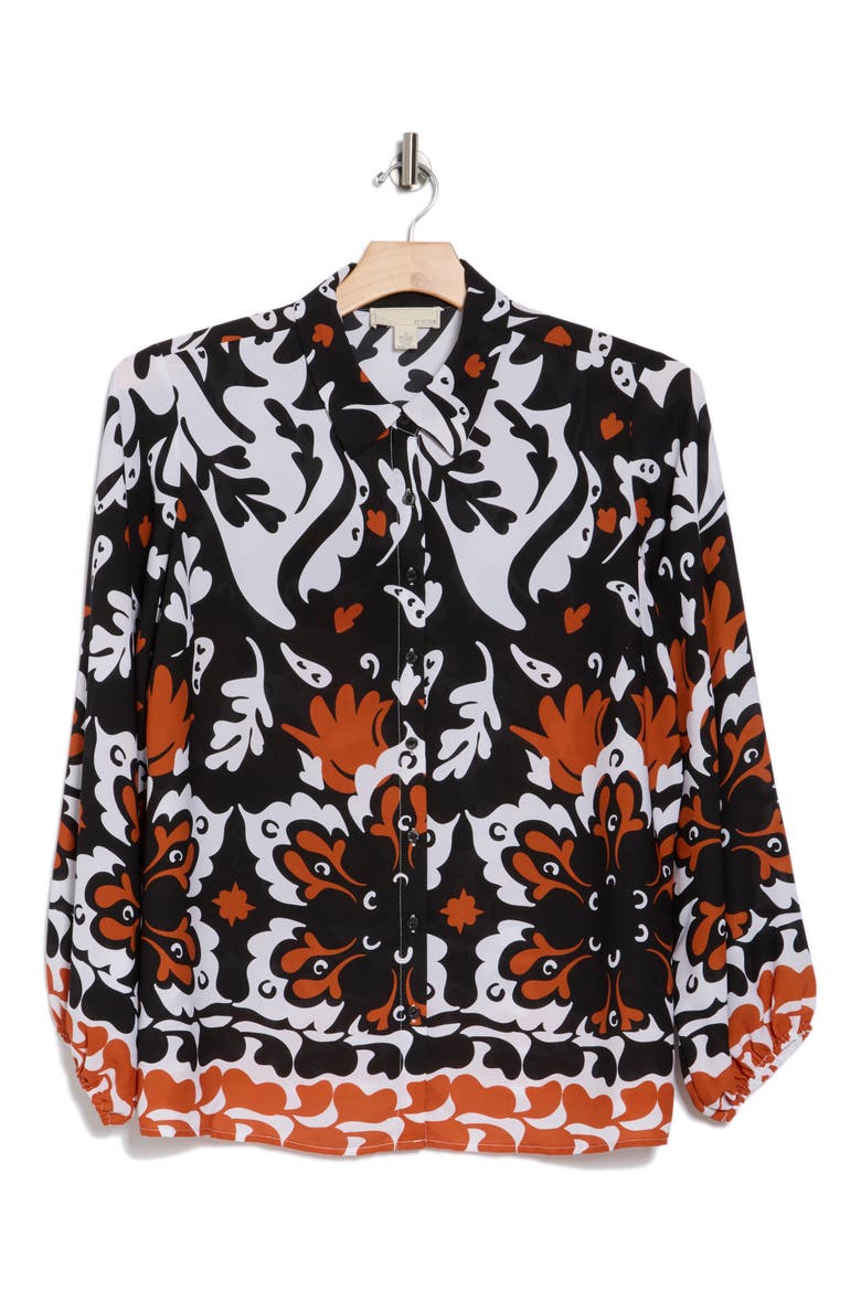 Canyon Balloon Sleeve Button-Up Shirt, Alternate, color, WHITE/ BLACK
