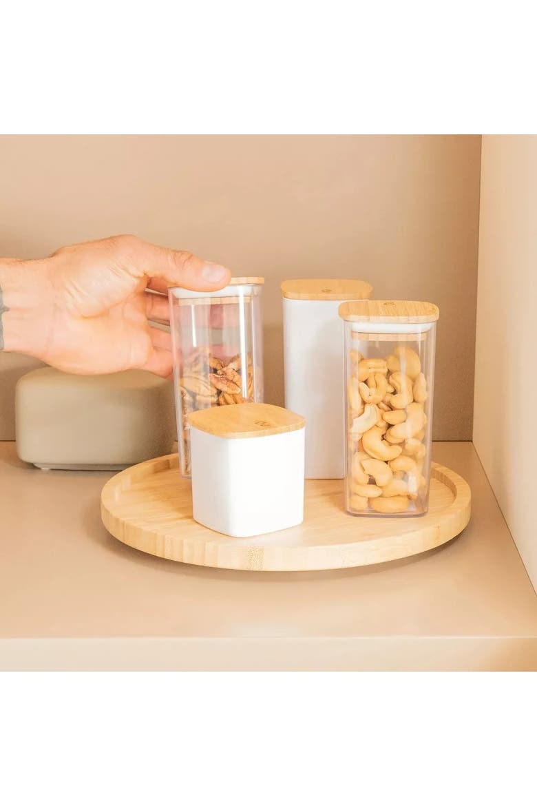Clear Stackable Airtight Food Storage Container with Wood Lid, Alternate, color, Clear