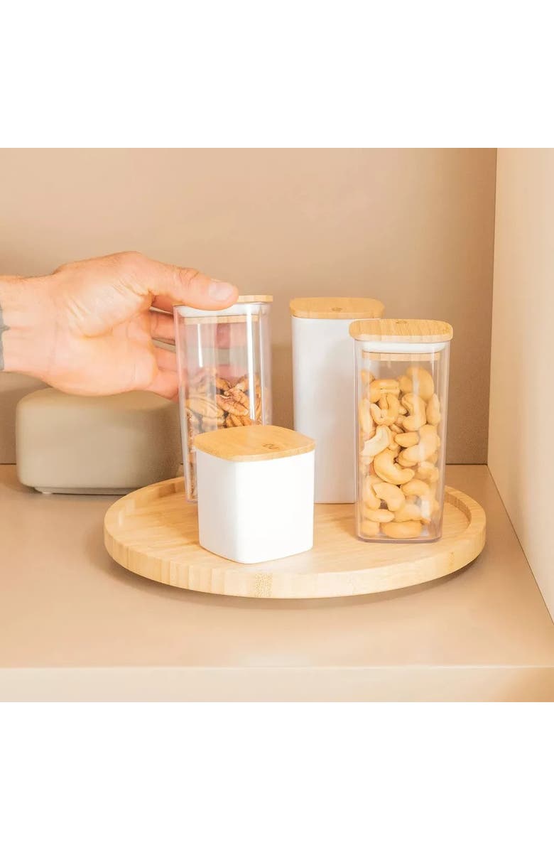 OU Clear Stackable Airtight Food Storage Container with Wood Lid, Alternate, color, Clear