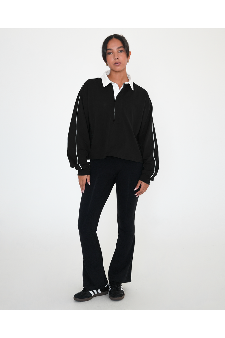 Rugby Piping Relaxed Polo Top, Alternate, color, Black/White
