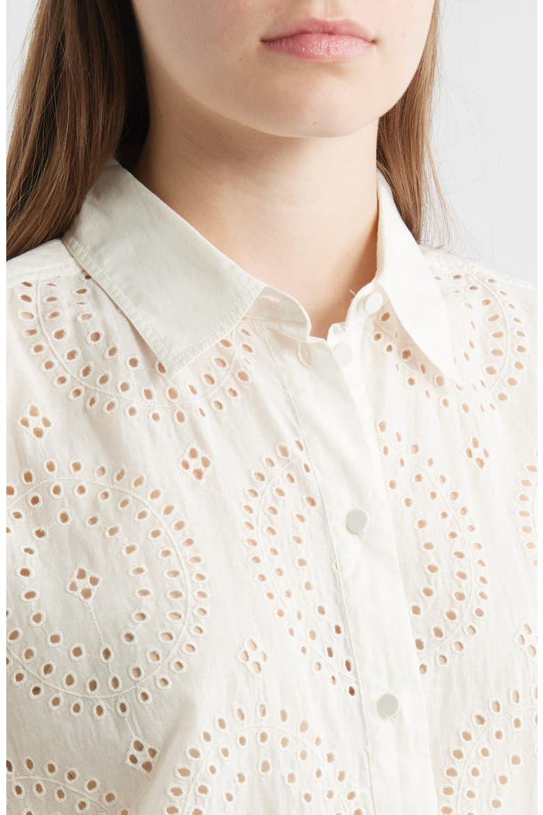 Bisenas Embroidered Eyelet Button-Up Shirt, Alternate, color, OPEN WHT