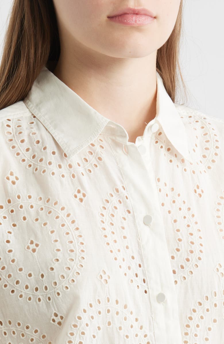BOSS Orange Bisenas Embroidered Eyelet Button-Up Shirt, Alternate, color, Off White Eyelet