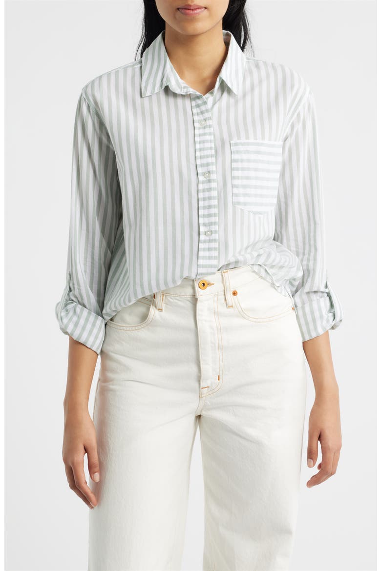 Campbell Directional Stripe Long Sleeve Cotton Blend Button-Up Shirt, Main, color, MOSSY GREEN