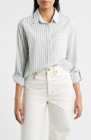 beachlunchlounge Campbell Directional Stripe Long Sleeve Cotton Blend Button-Up Shirt