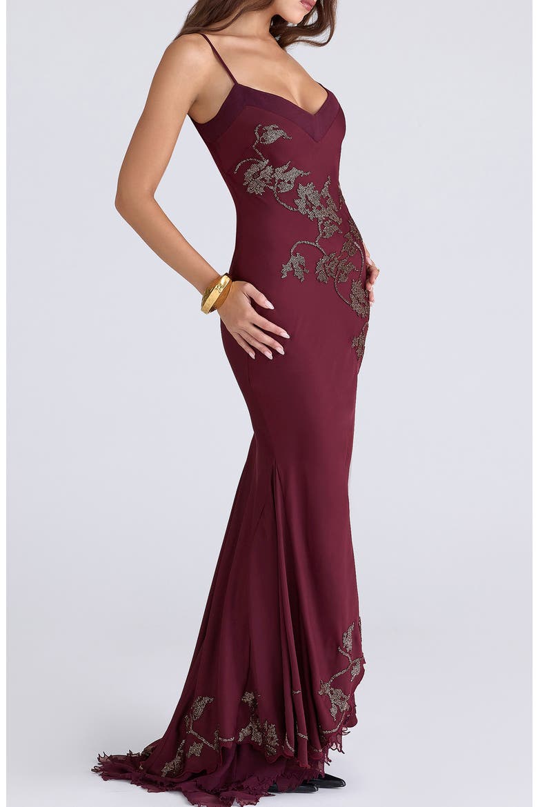 Anastelle Embellished Satin Mermaid Gown, Alternate, color, PLUM