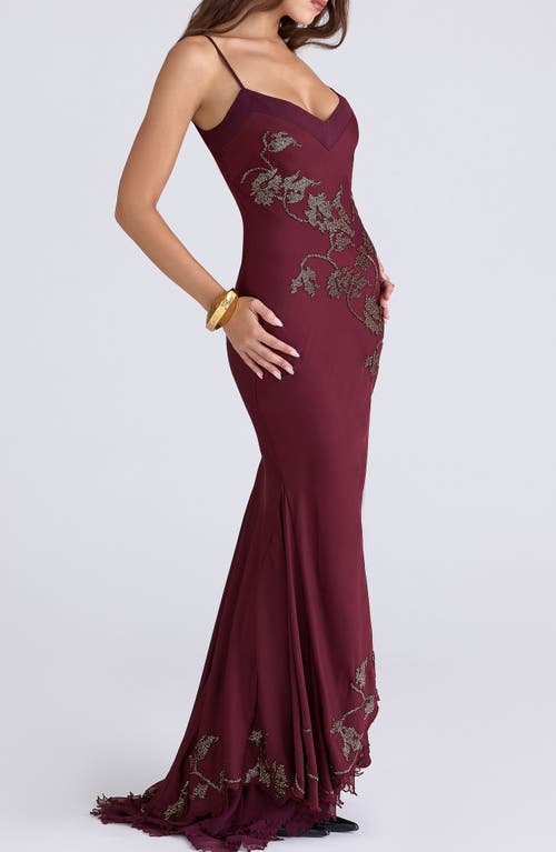 House Of Cb Anastelle Embellished Satin Mermaid Gown In Purple