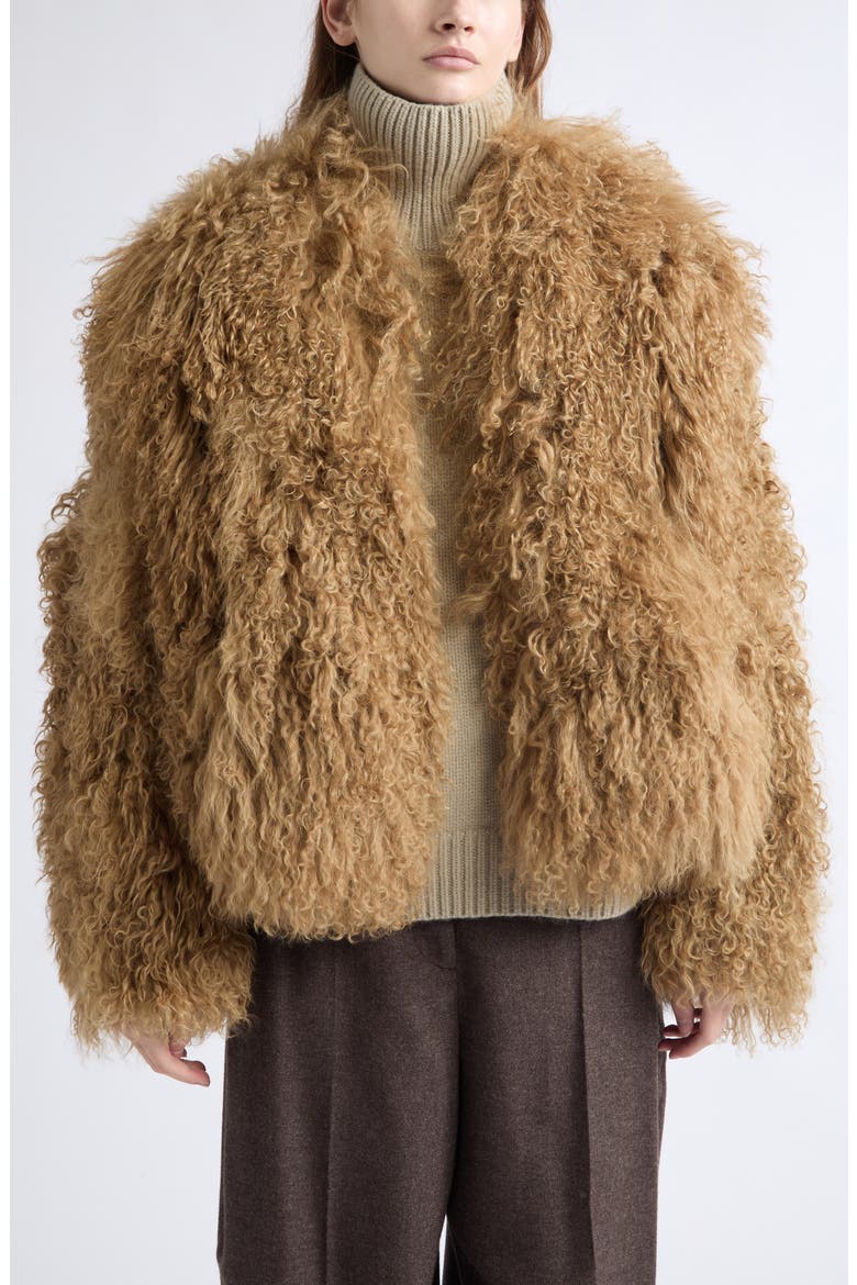 Curly Genuine Shearling Jacket, Main, color, CARAMEL