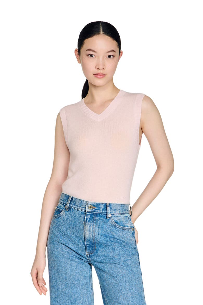 Embroidered short wool cashmere vest, Main, color, Light pink