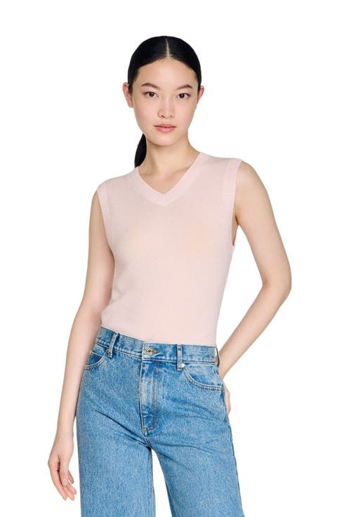 Embroidered short wool cashmere vest