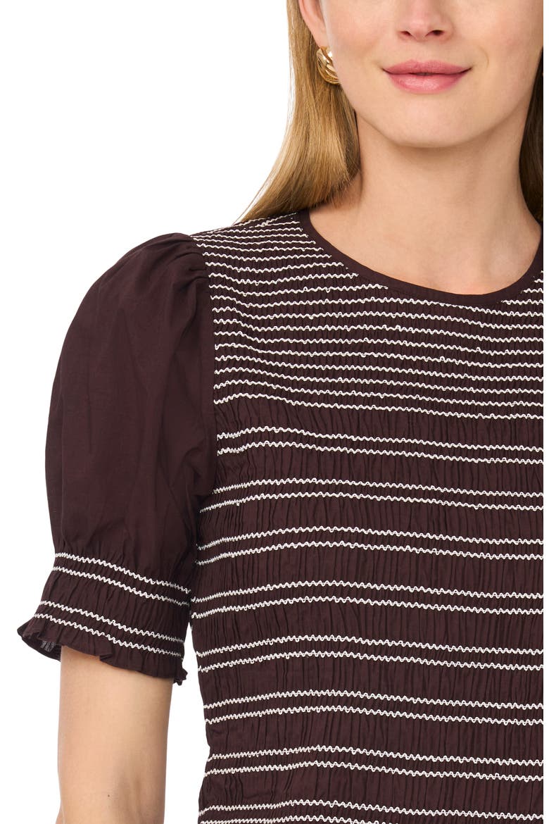 Smocked Puff Sleeve Cotton Top, Alternate, color, DARK CHOCOLATE DELIGHT