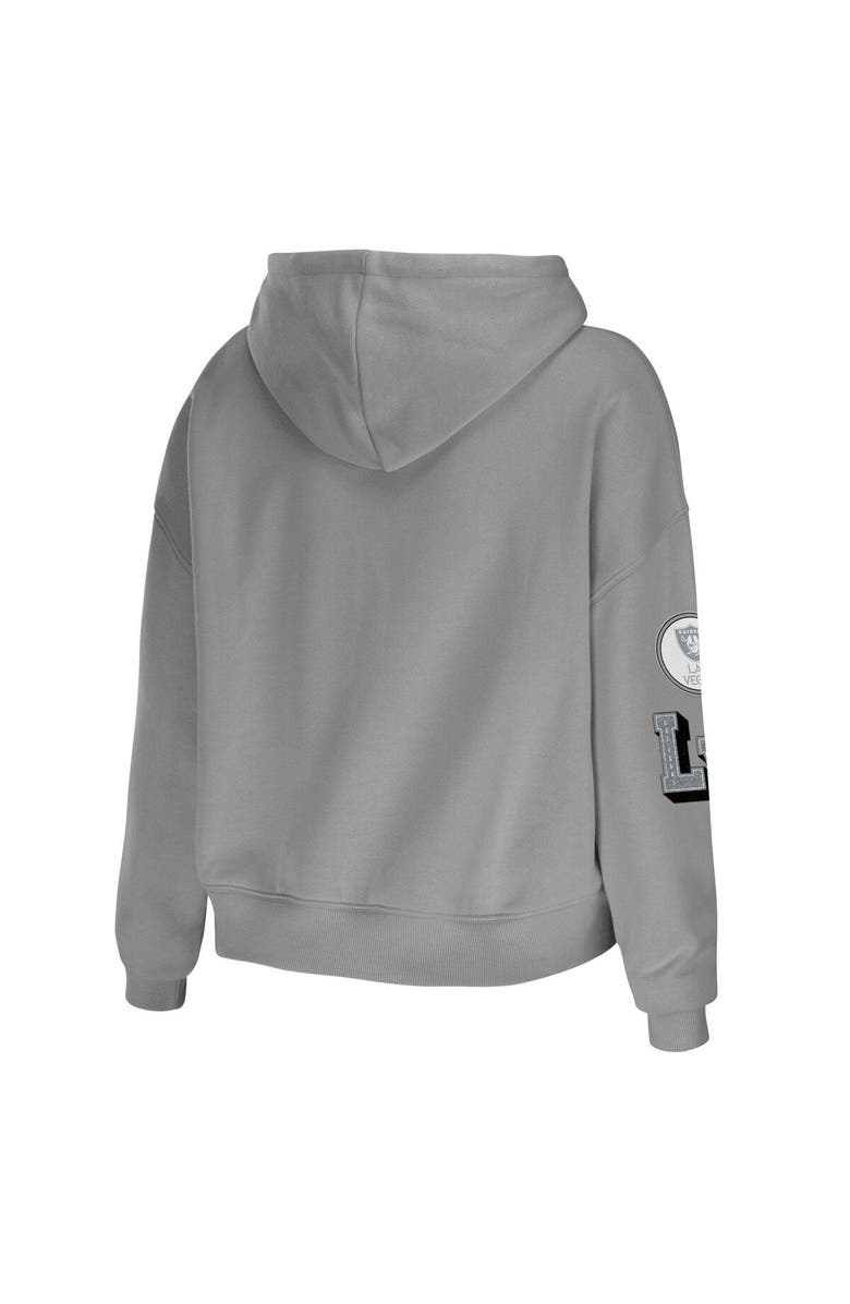 WEAR by Erin Andrews Women's WEAR by Erin Andrews Gray Las Vegas Raiders Plus Size Modest Cropped Pullover Hoodie, Alternate, color, Gray