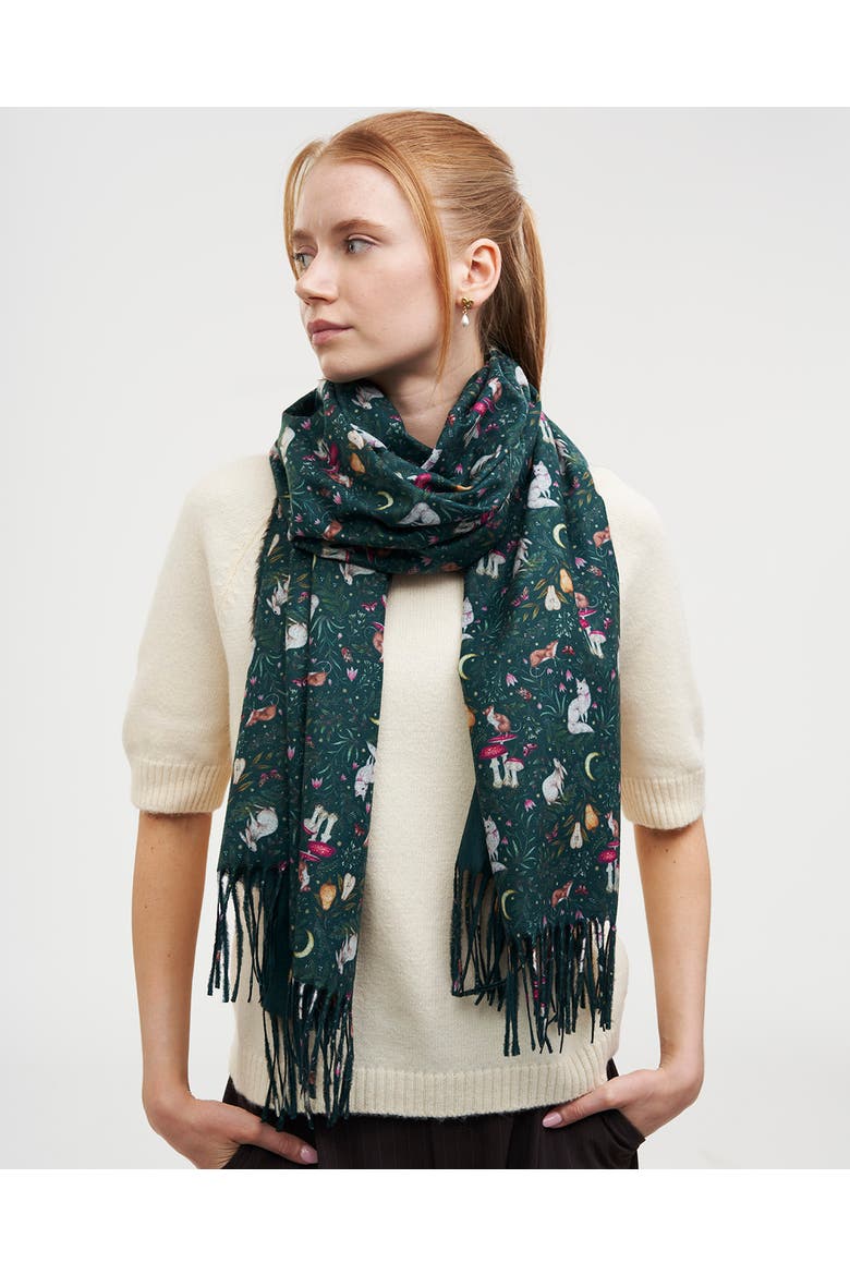 Niva Long Fringed Scarf, Alternate, color, Dark Green