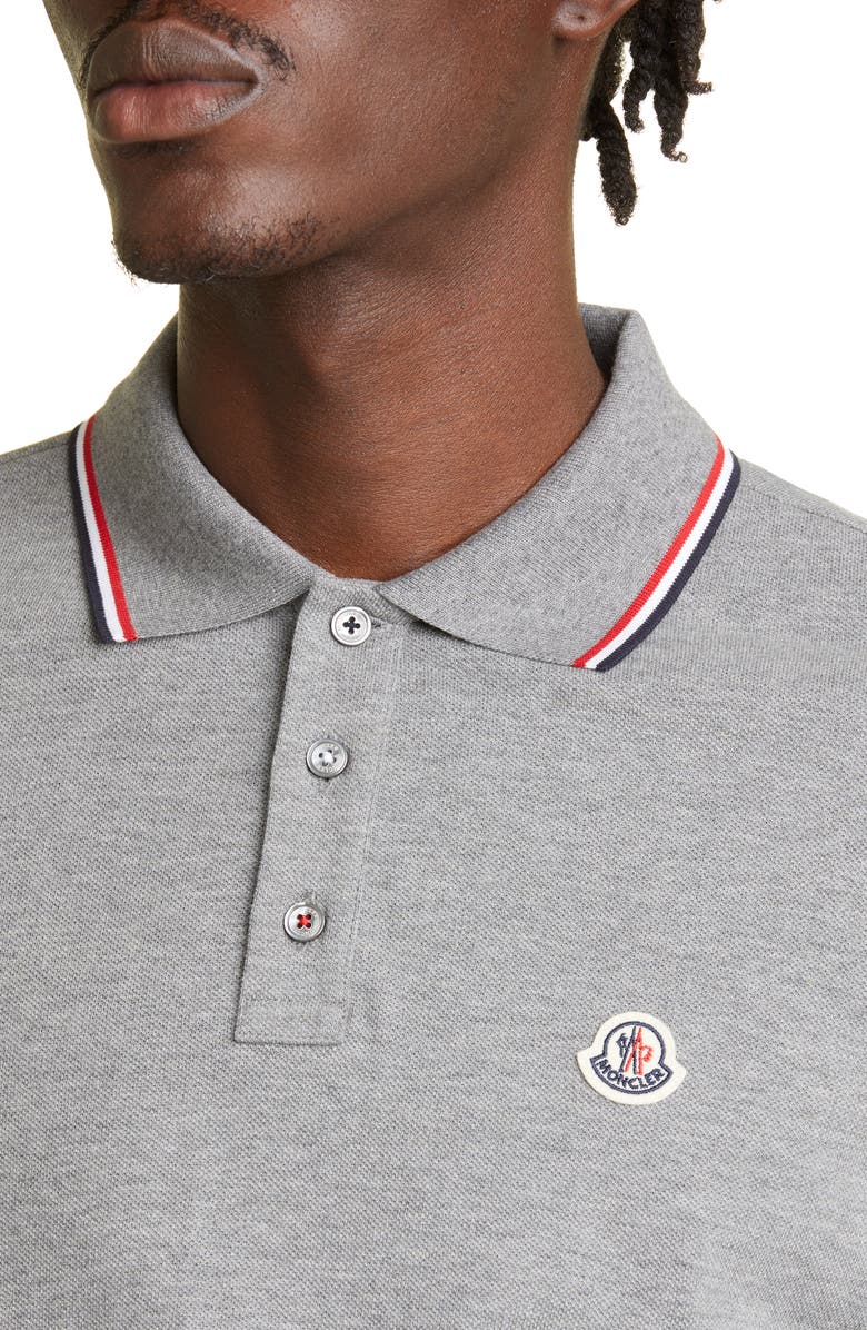 Moncler Tipped Piqué Polo, Alternate, color, Grey