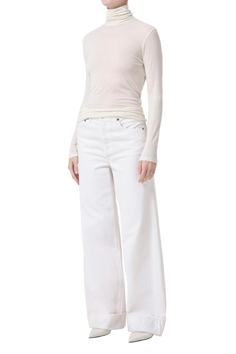 Pascale Rib Turtleneck Top, Alternate, color, OAT MILK