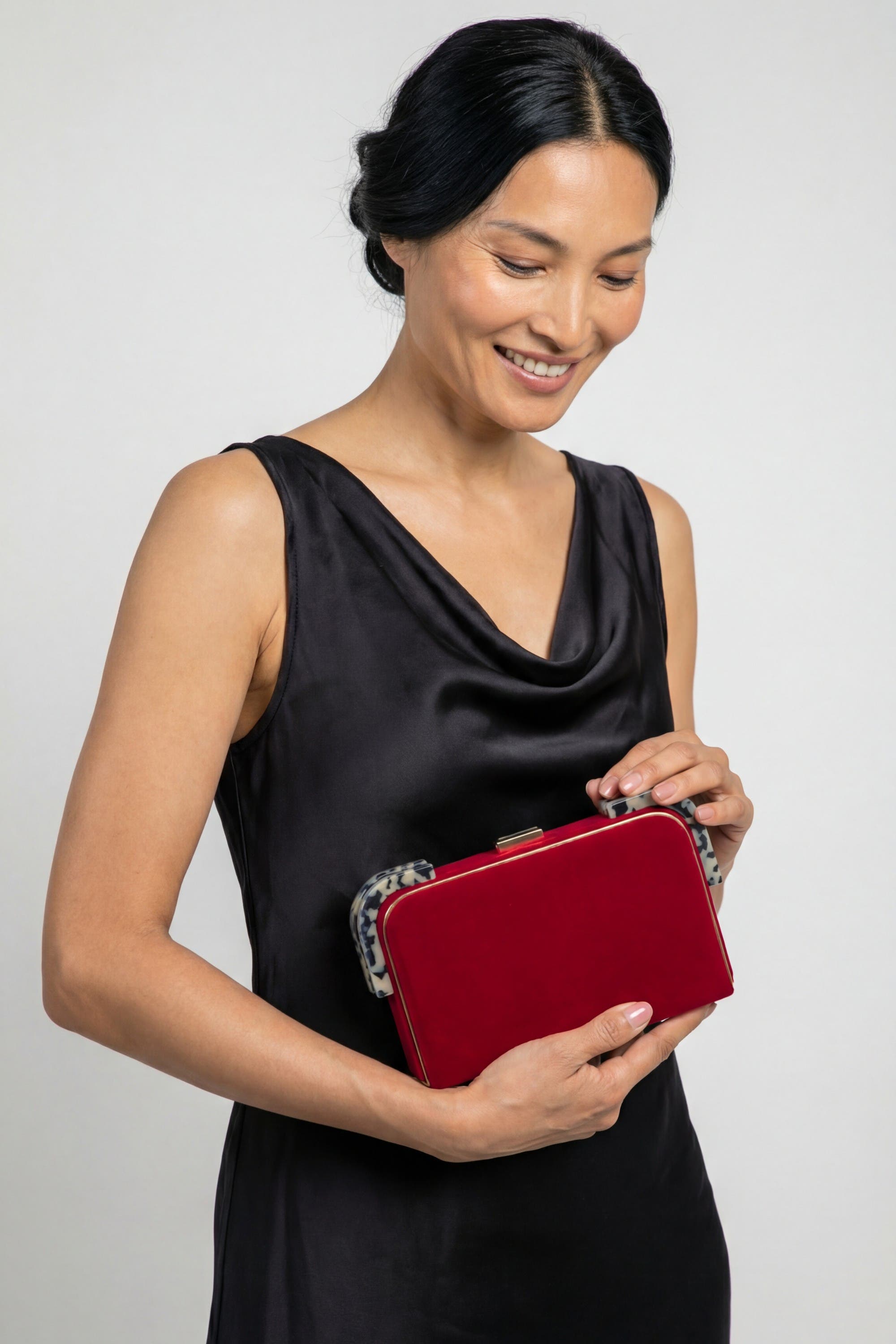 LarAllan Liz Velvet Clutch, Alternate, color, Red