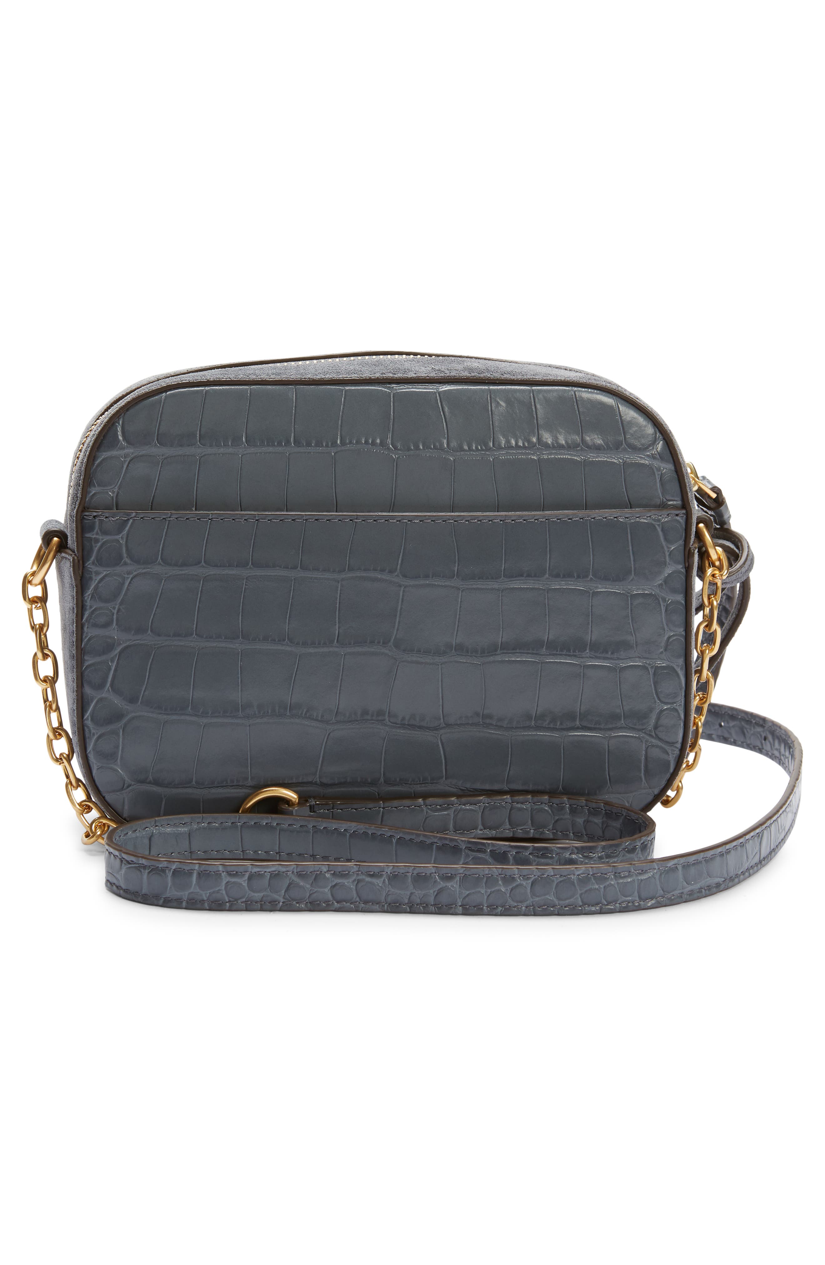 Tory Burch McGraw Croc Embossed Leather Camera Bag, Alternate, color, 