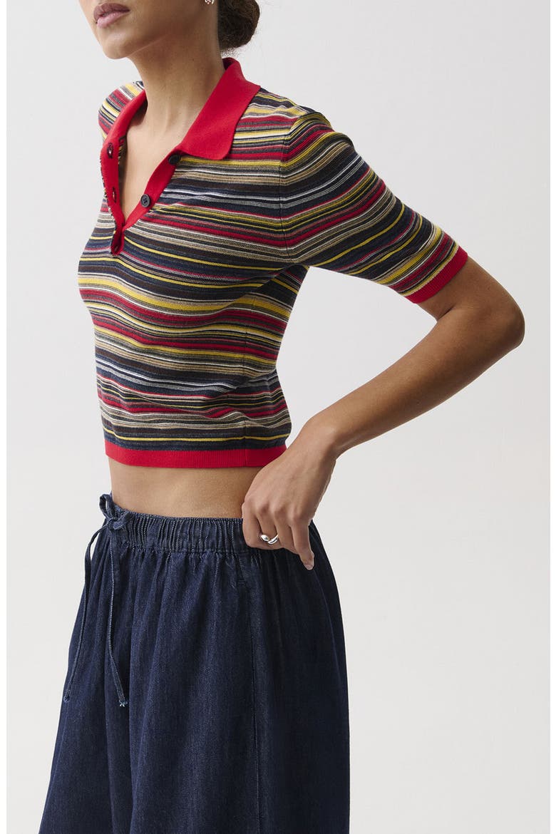 Ashlee Striped Cropped Polo, Alternate, color, NEGRONI STRIPE