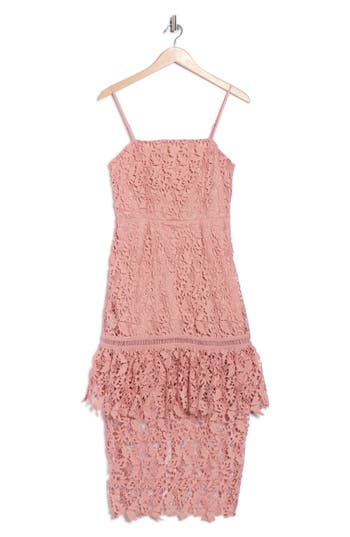 Nsr Floral Lace Tiered Midi Dress In Pink