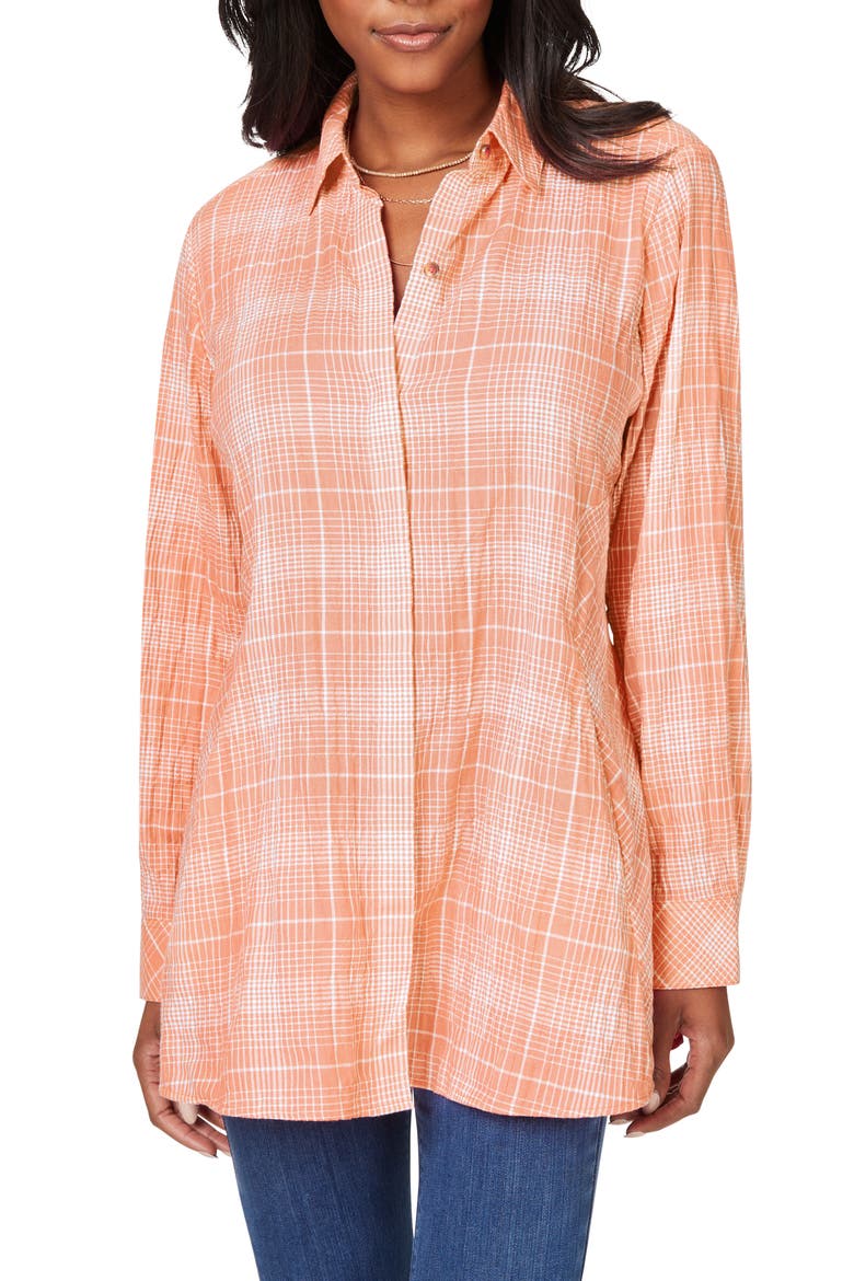 Cici Plaid Non-Iron Cotton Blend Tunic, Main, color, PUMPKIN SPICE