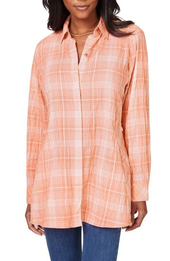 Foxcroft Cici Plaid Non-iron Cotton Blend Tunic In Pumpkin Spice