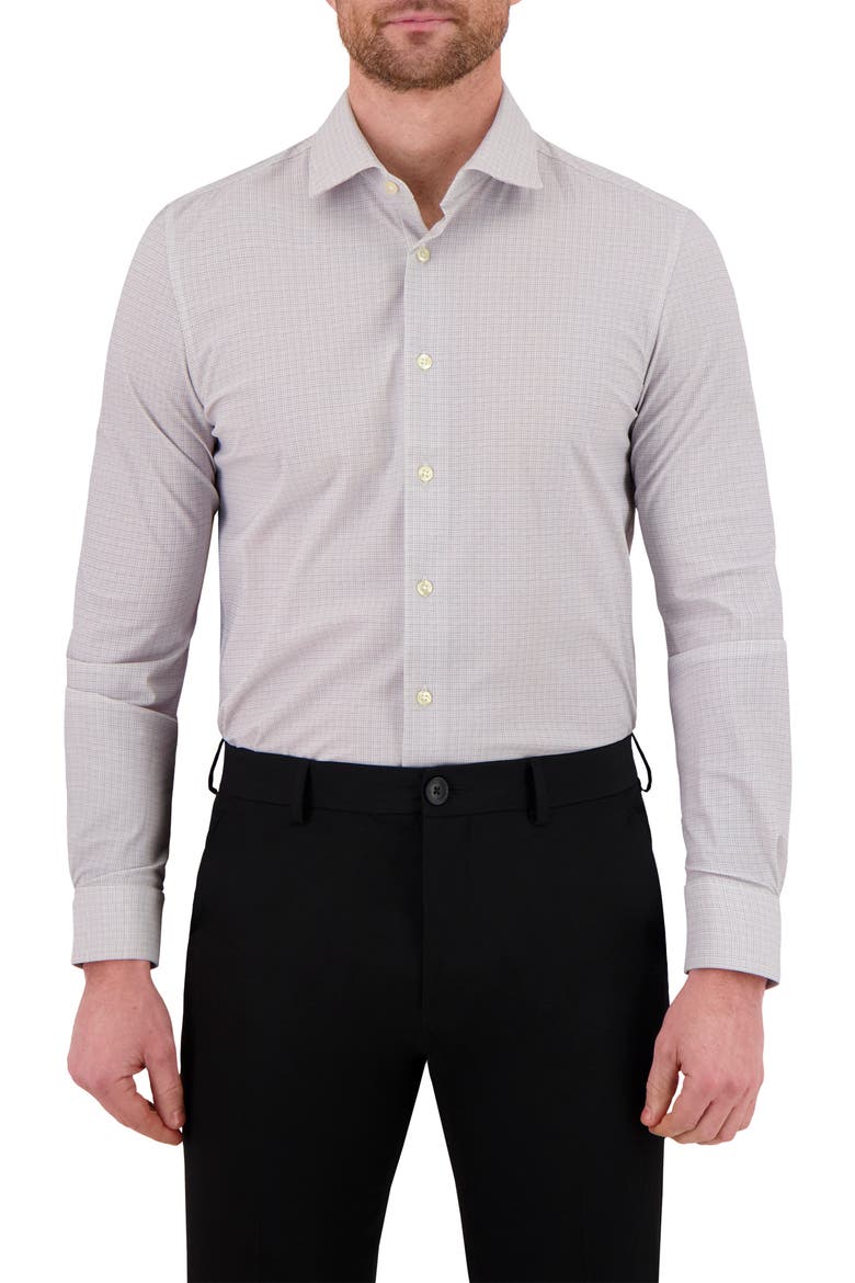 Modern Fit Microcheck Tech Stretch Dress Shirt, Main, color, GREY