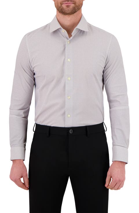 Micro Check Print Tech Stretch Dress Shirt