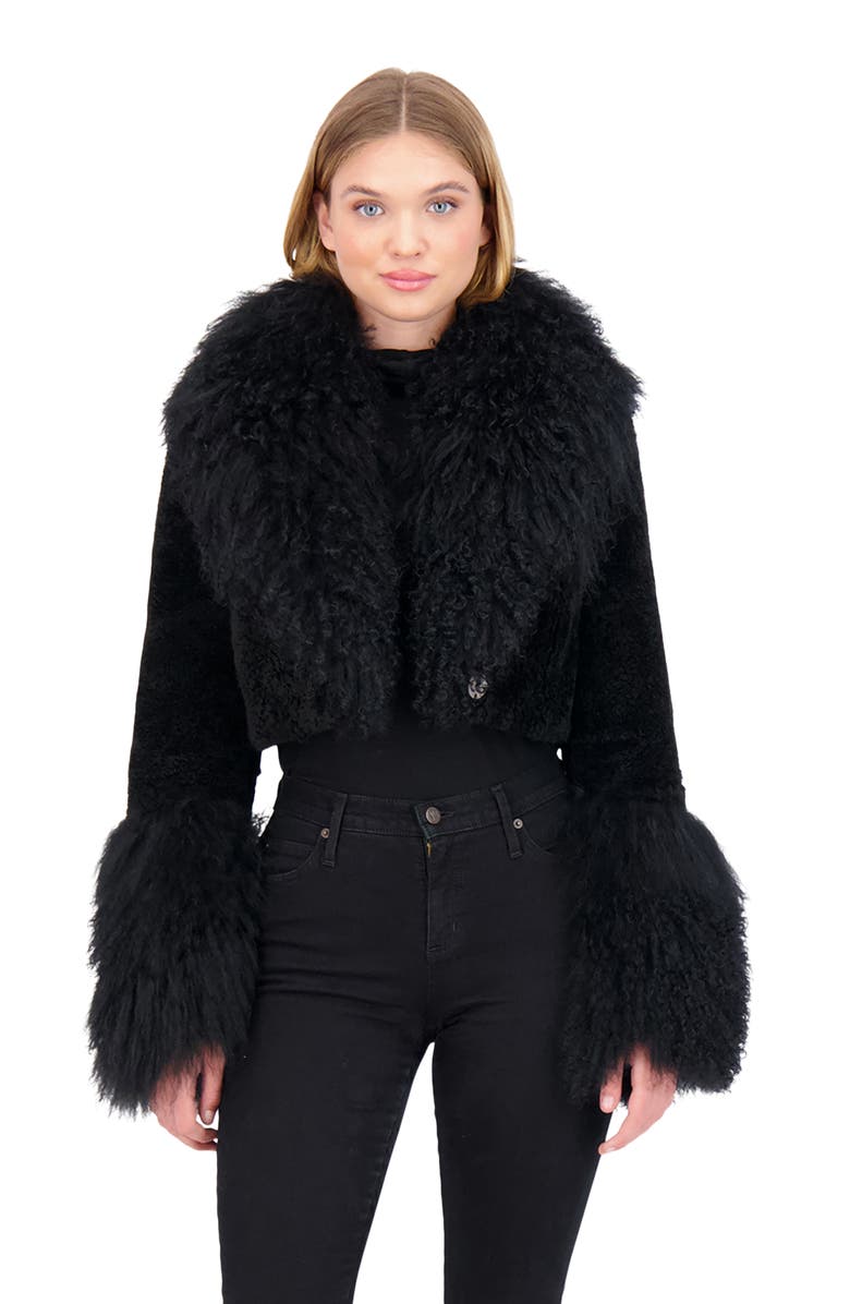 GORSKI Sheared Genuine Shearling Bolero With Genuine Shearling Collar & Cuffs, Alternate, color, Black