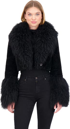 Sheared Cashmere Goat Bolero With Mongolian Goat Collar & Cuffs