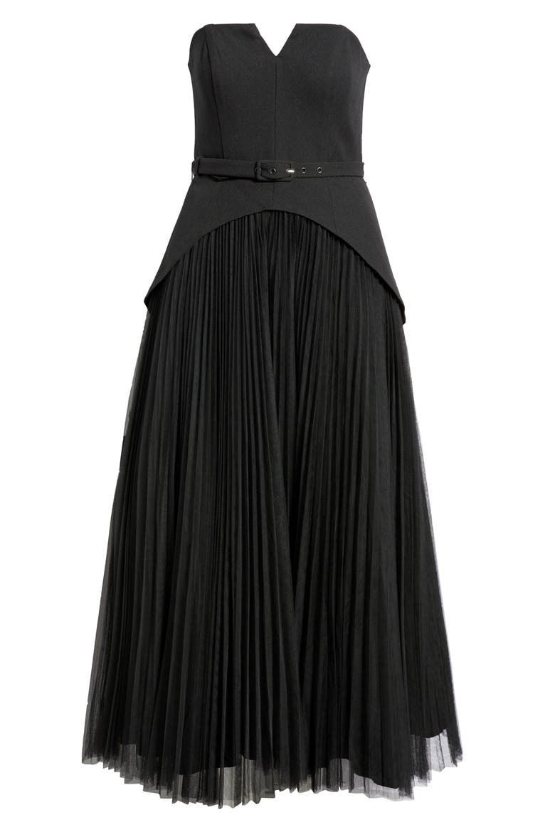 Lilibet Strapless Mixed Media Gown, Alternate, color, BLACK