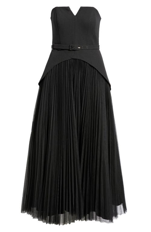 Hutch Lilibet Strapless Mixed Media Gown In Black