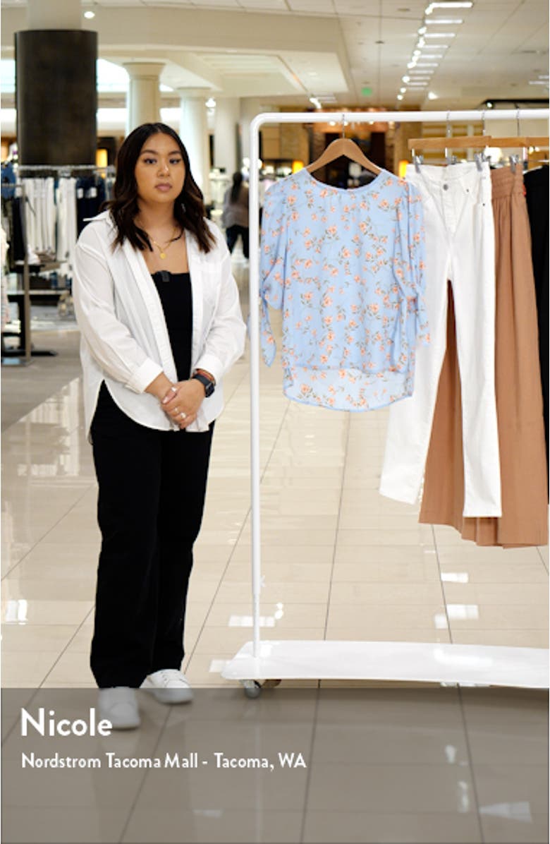 Floral Print Tie Sleeve Blouse, sales video thumbnail