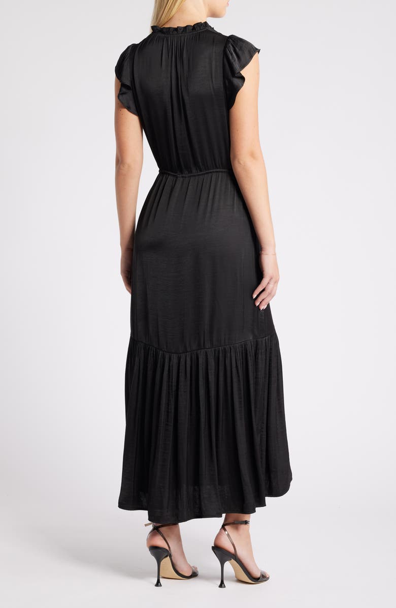 Steve Madden Osiris Tiered Split Neck Cap Sleeve Tie Waist Maxi Dress, Alternate, color, Black