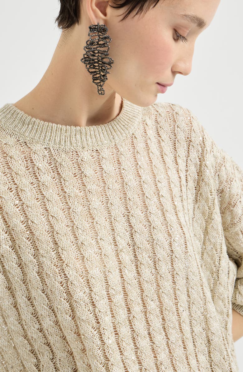 Brunello Cucinelli Dazzling Cable sweater, Alternate, color, Beige