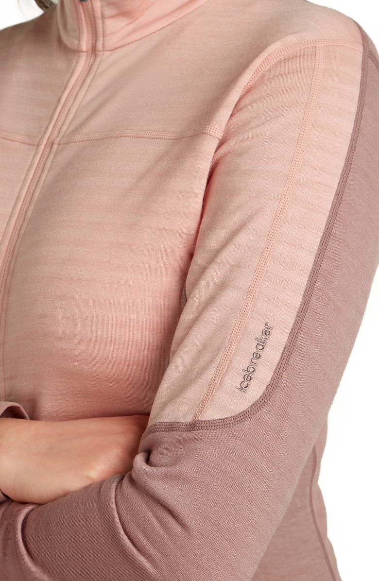 Icebreaker Lyocell & Merino Blend 300 RealFleece Descender Zip Mock Neck Top, Alternate, color, Summit/ Blush