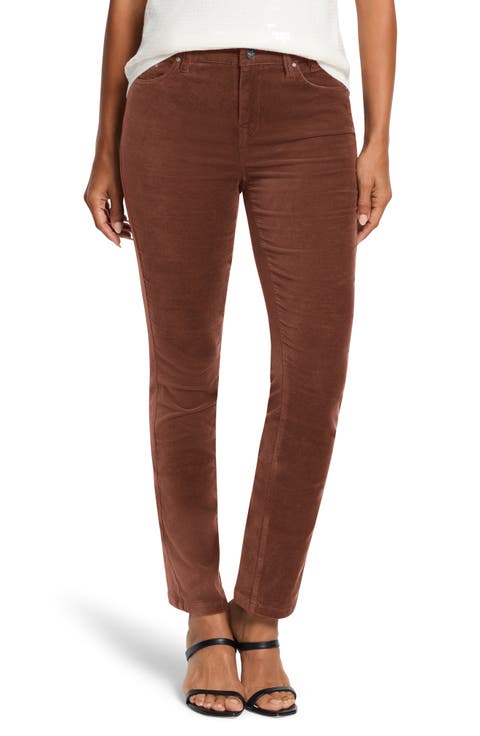 High Waist Stretch Velveteen Straight Leg Ankle Pants (Regular & Petite)