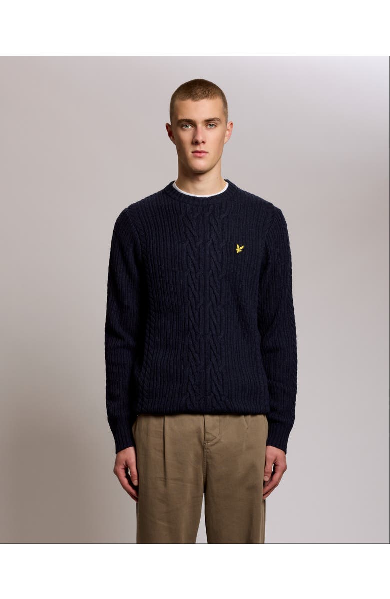 Lyle & Scott Ribbed Cable Knit Long Sleeve Sweater, Main, color, Dark Navy Marl