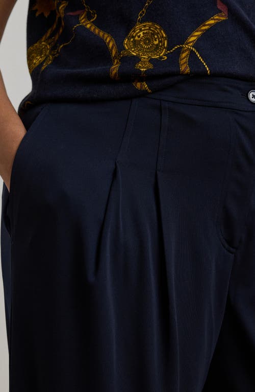 Shop Ralph Lauren Lauren  High Waist Wide Leg Jersey Pants In Lauren Navy