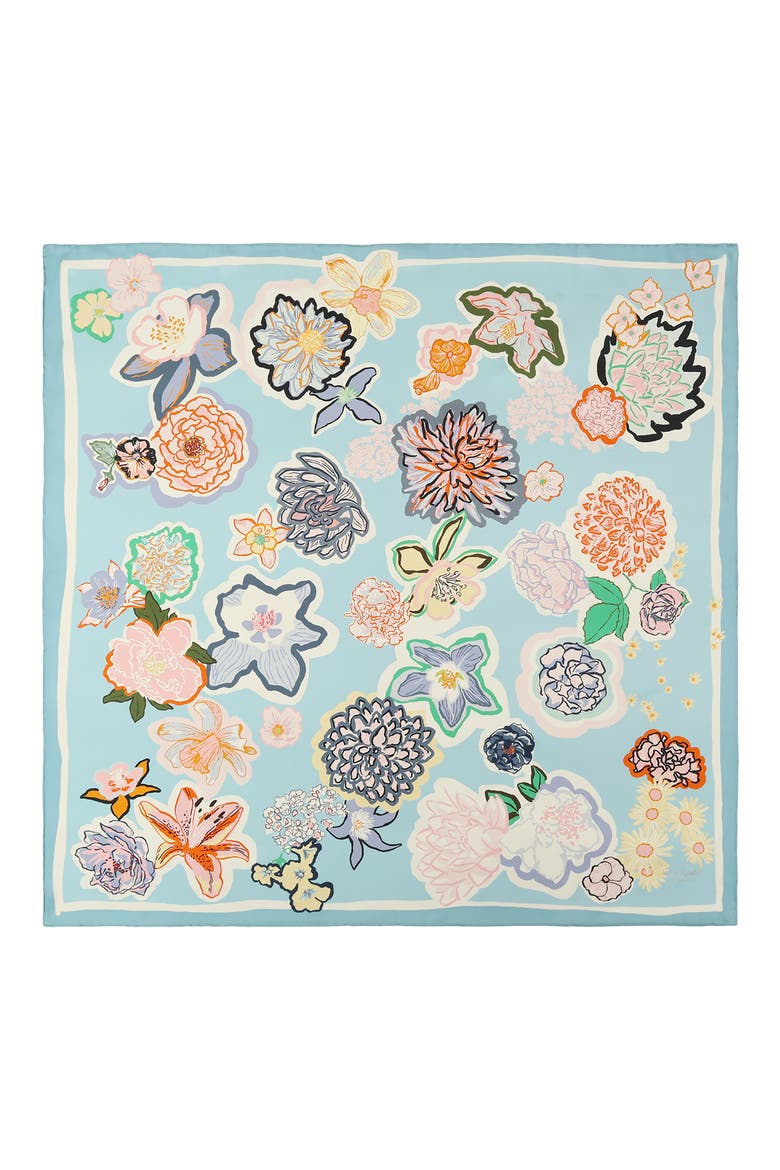 garden floral silk square scarf, Alternate, color, BLUE MULTI